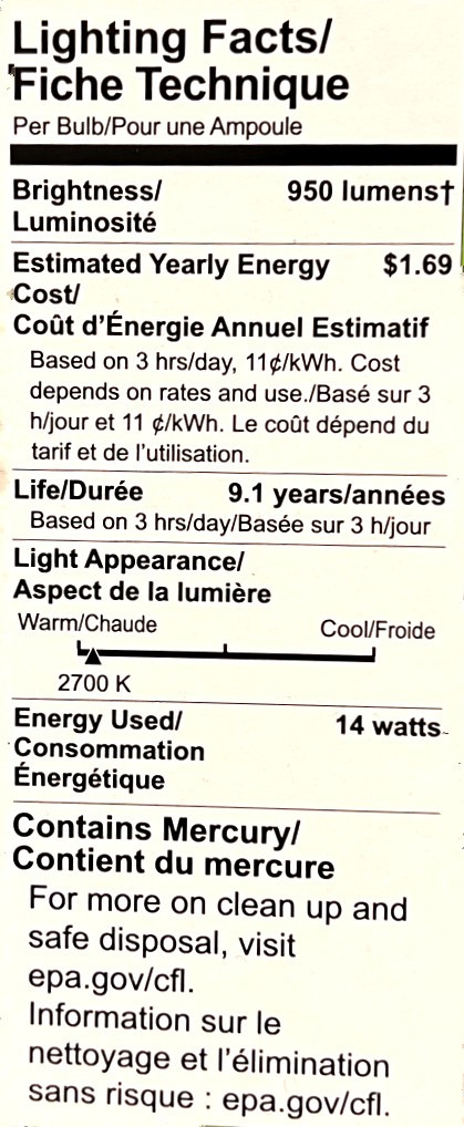 (6 bulbs) GE 94543 Compact Fluorescent 14 watt Light Bulb,  FLE14HT3/2/827 T3 Spiral Curlicue Compact Fluorescent Lamp, medium base, 2700K, 950 lumen CFL
