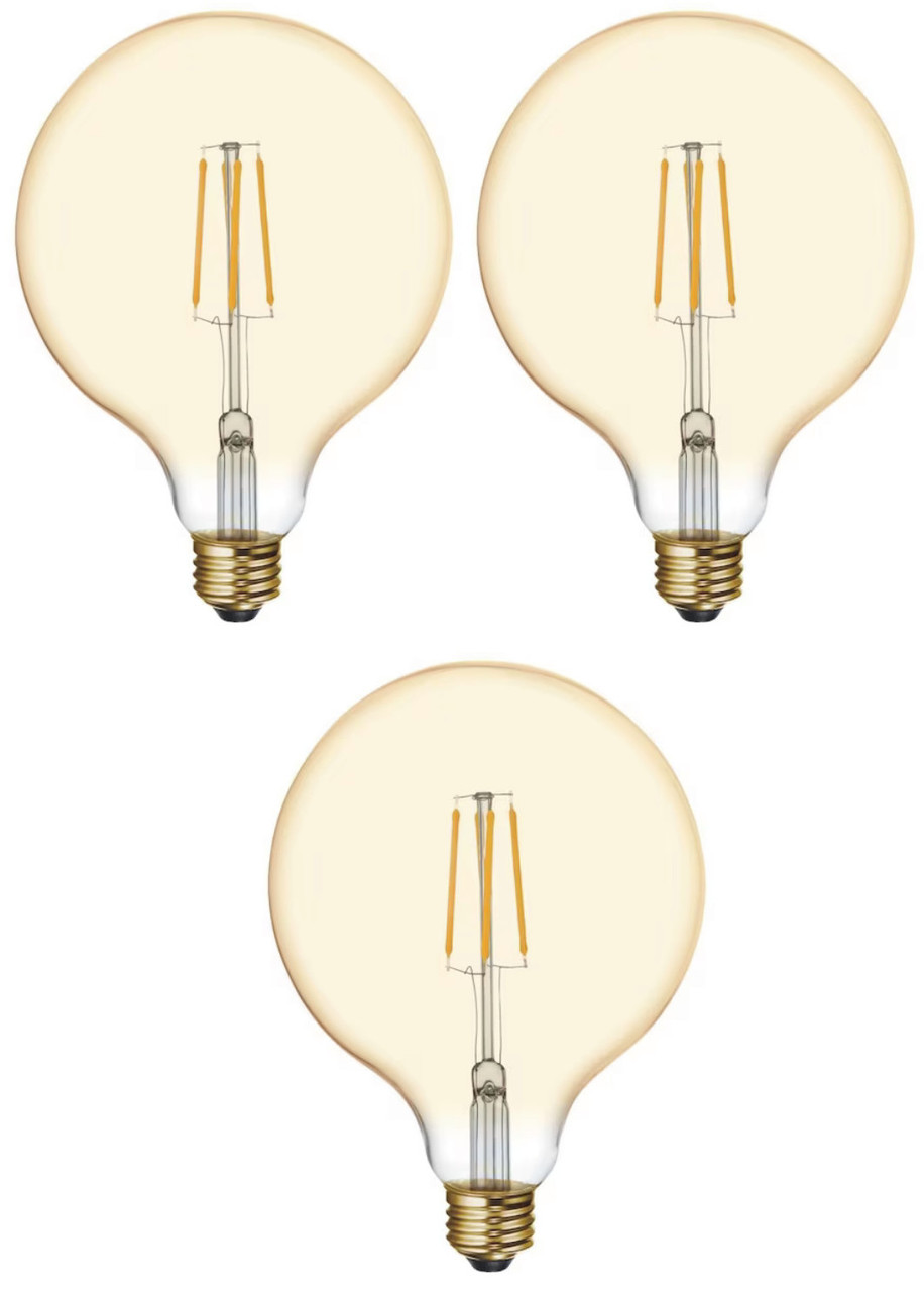 (case of 3 bulbs) GE Lighting 48631 Vintage LED G40 Light Bulb, Warm Candlelight, Amber Glass, 60 watt equivalent using only 5.5 watts, 400 lumens, Dimmable, Vintage Style LED Light Bulb