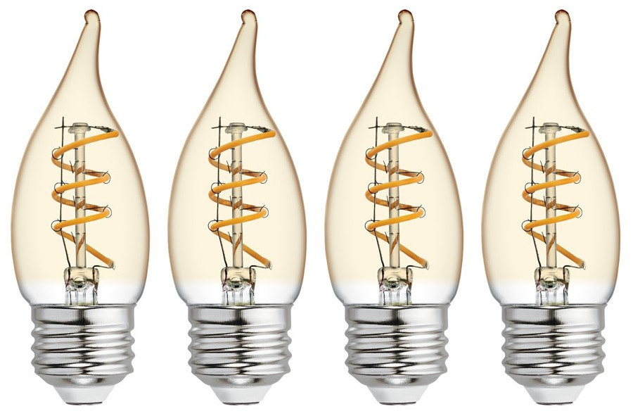 (case of 4) GE Vintage Decorative Bent Tip 3-Watt LED Light Bulb (25W Equivalent), Dimmable with Amber Finish and Spiral Filament, Medium Base, Single Bulb
