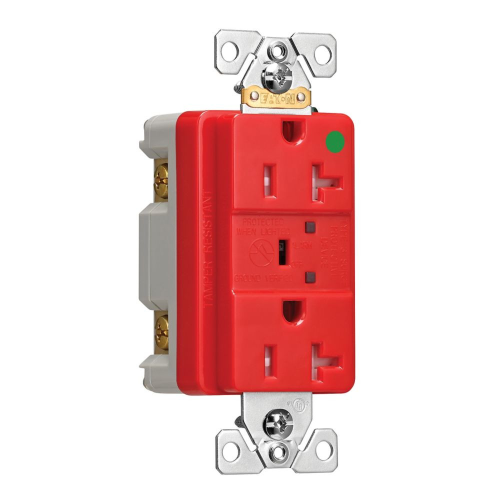 Eaton Wiring TR8362RDS 20 Amp Surge Protection Receptacle with Audible Alarm and LED Indicators, Red, Hospital Grade Tamper Resistant, 