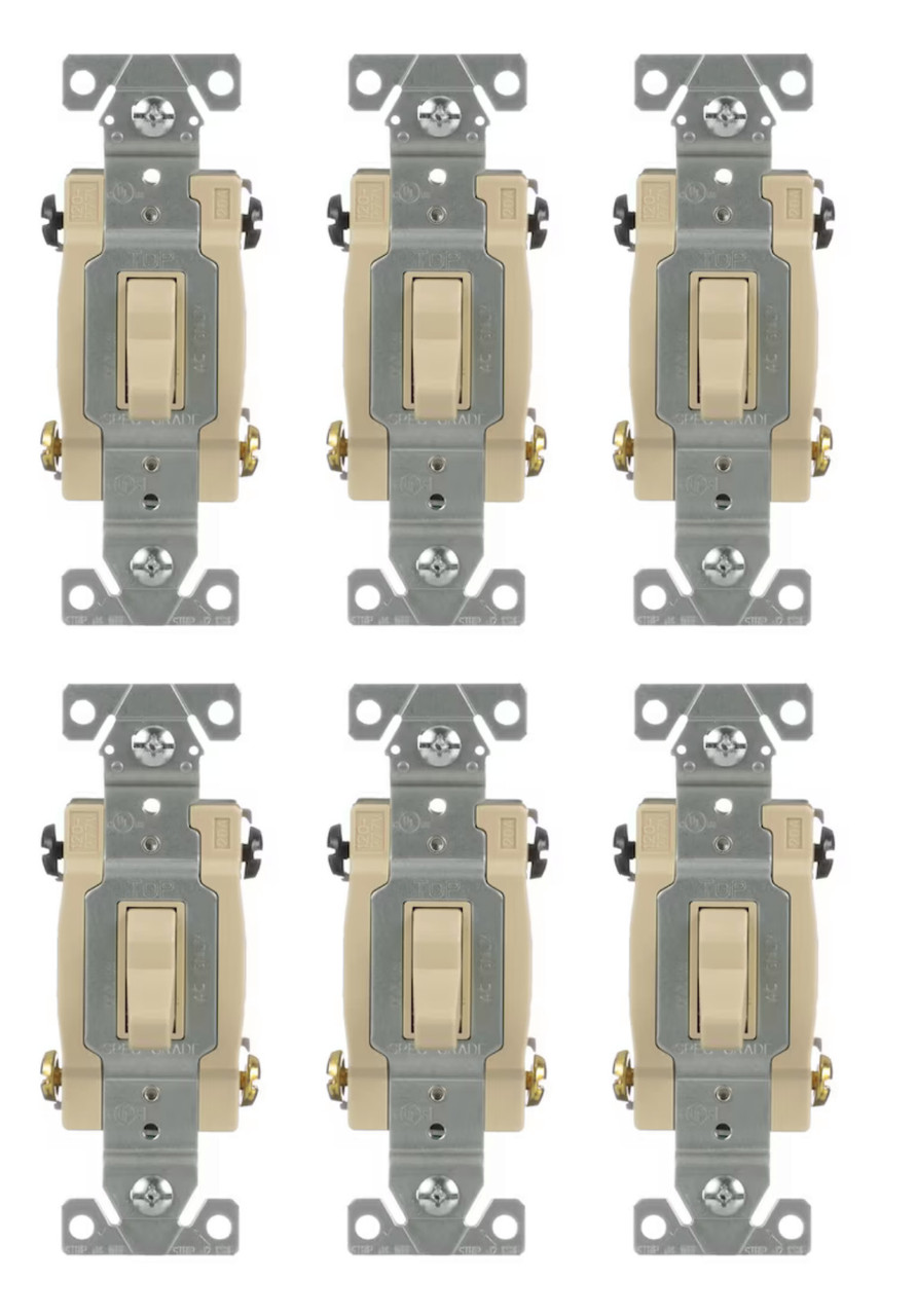 (case of 6) Eaton CSB420V  Toggle Light Switch, 4-way, 20-Amp, Ivory, 120/277V
