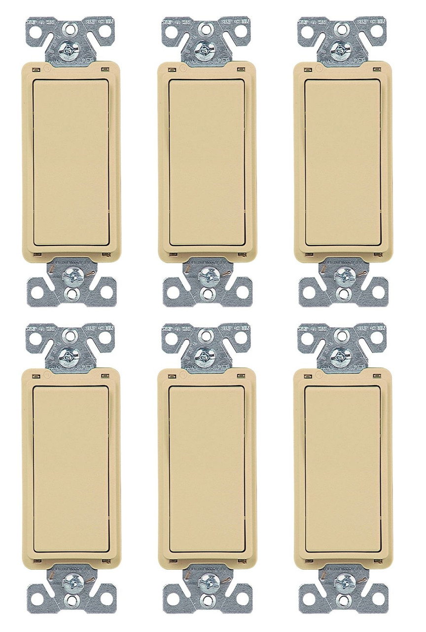 (case of 6) EATON 7504V-BOX 7500 Decorative Standard Rocker Switch, 120/277 Vac, 15 A, 4 Position, 4-way, Ivory