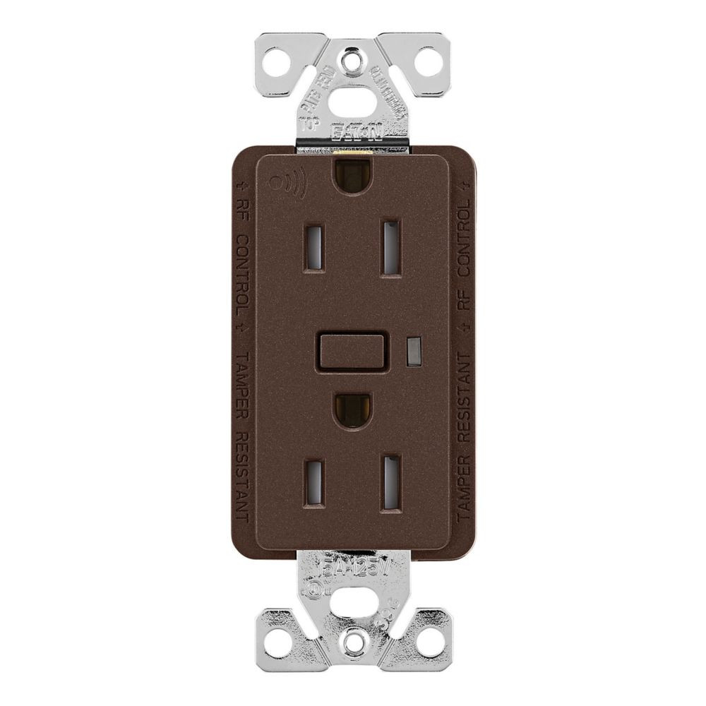 (case of 6) Eaton Z-Wave Plus split control wireless duplex receptacle, Tamper Resistant, 15A, Flush Mounting, Oil Rubbed Bronze color, 2 pole 3 wire grounding, Decorator receptacle
