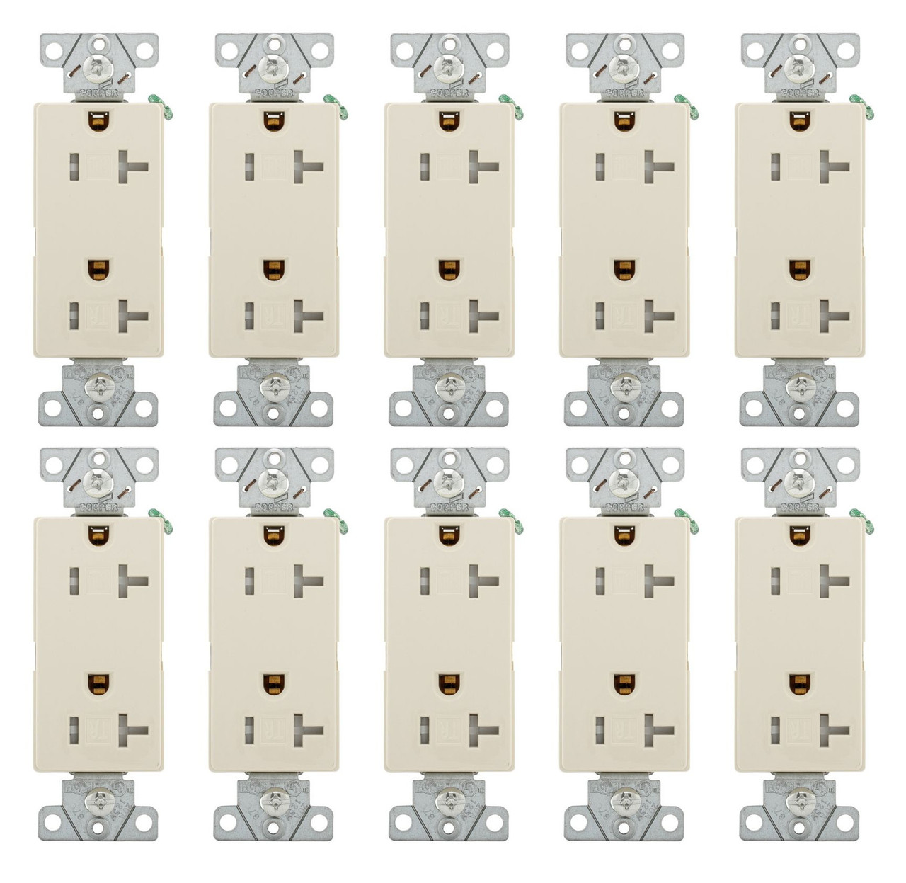 (case of 10) Eaton TR6352LA-BOX Tamper Resistant Commercial Grade Duplex Receptacle, Light Almond, 20A 125V, #14-10 AWG