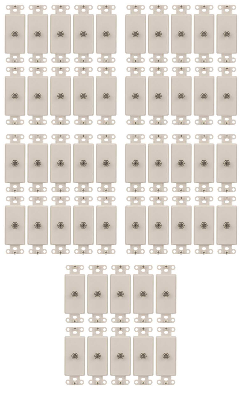 (case of 50) EATON Wiring 2162LA Single Type F Coaxial Adapter with Decorator Insert, Category 3 RJ11, RJ14, Light Almond