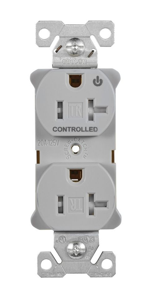 Eaton TR5362CHGY Heavy Duty Industrial Specification Duplex receptacle, Half Control, 20 Amp, Tamper Resistant, Auto Grounding, GRAY, 2 Pole 3-Wire, 125V
