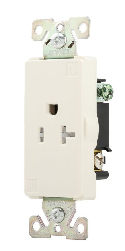 (case of 12) Eaton TR6350LA Heavy Duty Industrial Grade Decorator single receptacle, 20 Amp, 125V, tamper resistant, auto grounding, Light Almond