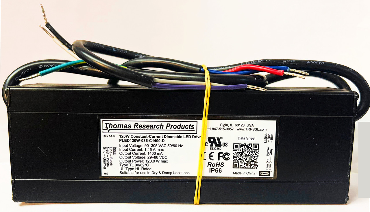 Hubbell Thomas Research Products 120W LED Driver, PLED120W-086-C1400-D, Constant Current & Constant Voltage with Isolation, Flicker Free, Dimming