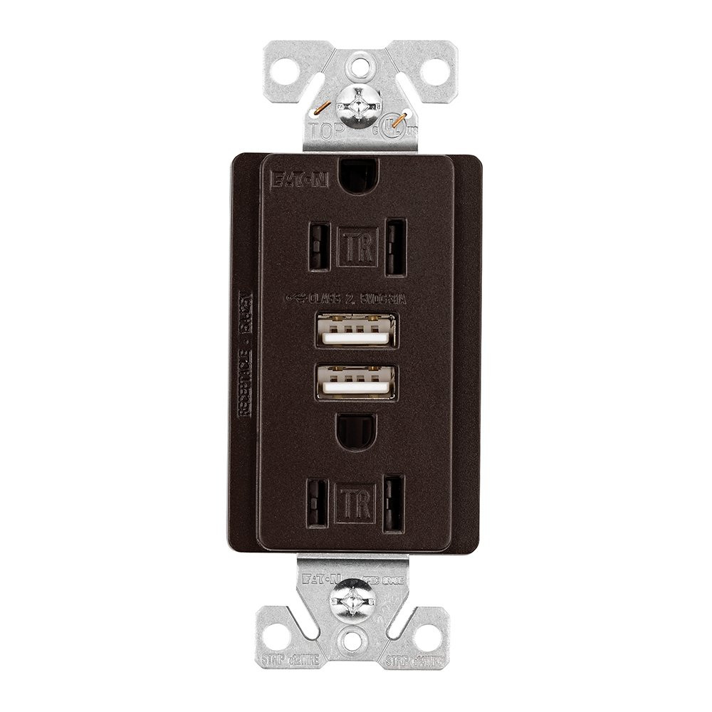 Eaton TR7755RB Combination USB Charger With TR Duplex Receptacle, 125 VAC, 15 Amp, 125V, 3.1A USB-A, Oil Rubbed Bronze Color