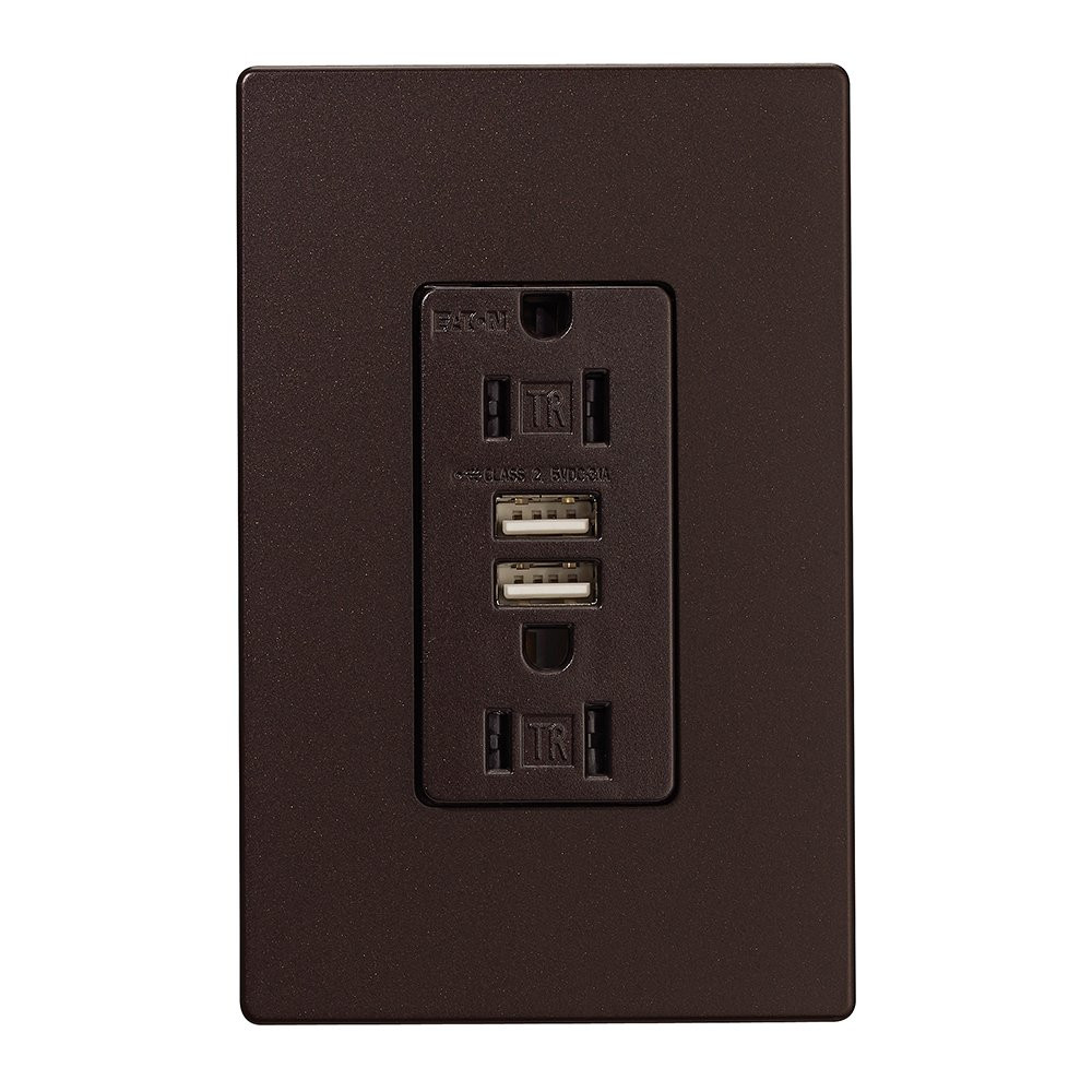 Eaton TR7755RB Combination USB Charger With TR Duplex Receptacle, 125 VAC, 15 Amp, 125V, 3.1A USB-A, Oil Rubbed Bronze Color