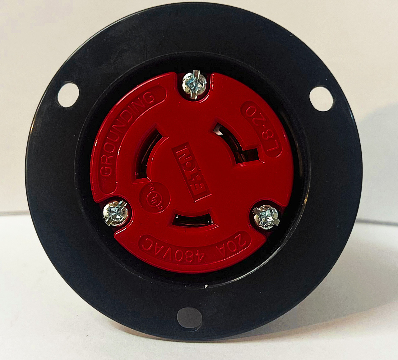 Eaton Arrow Hart AHCL820FO Color Coded Locking Flanged Outlet, RED, 20 Amp, 2-pole, 3-wire, 480V, #14-8 AWG, all Nylon