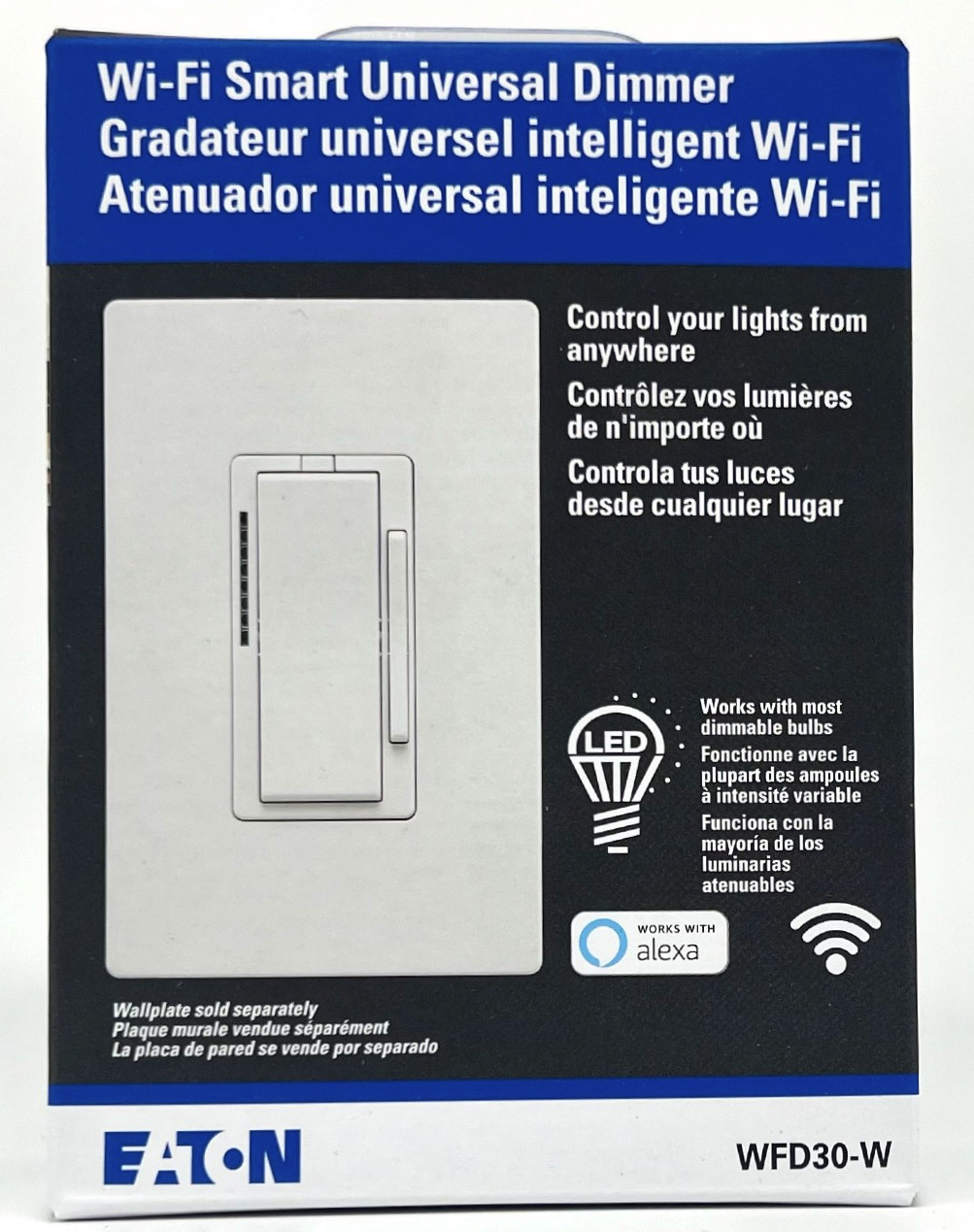 Eaton WFD30-W-BX-L Wi-Fi Smart Universal Dimmer Works with Alexa, White, Control your Lights From Anywhere