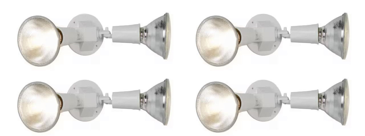 (case of 4) HALO PWT250WH Twin Flood Light fixture, White, weatherproof and corrosion resistant plastic, PAR Floodlight Fixture, White, Medium Base 