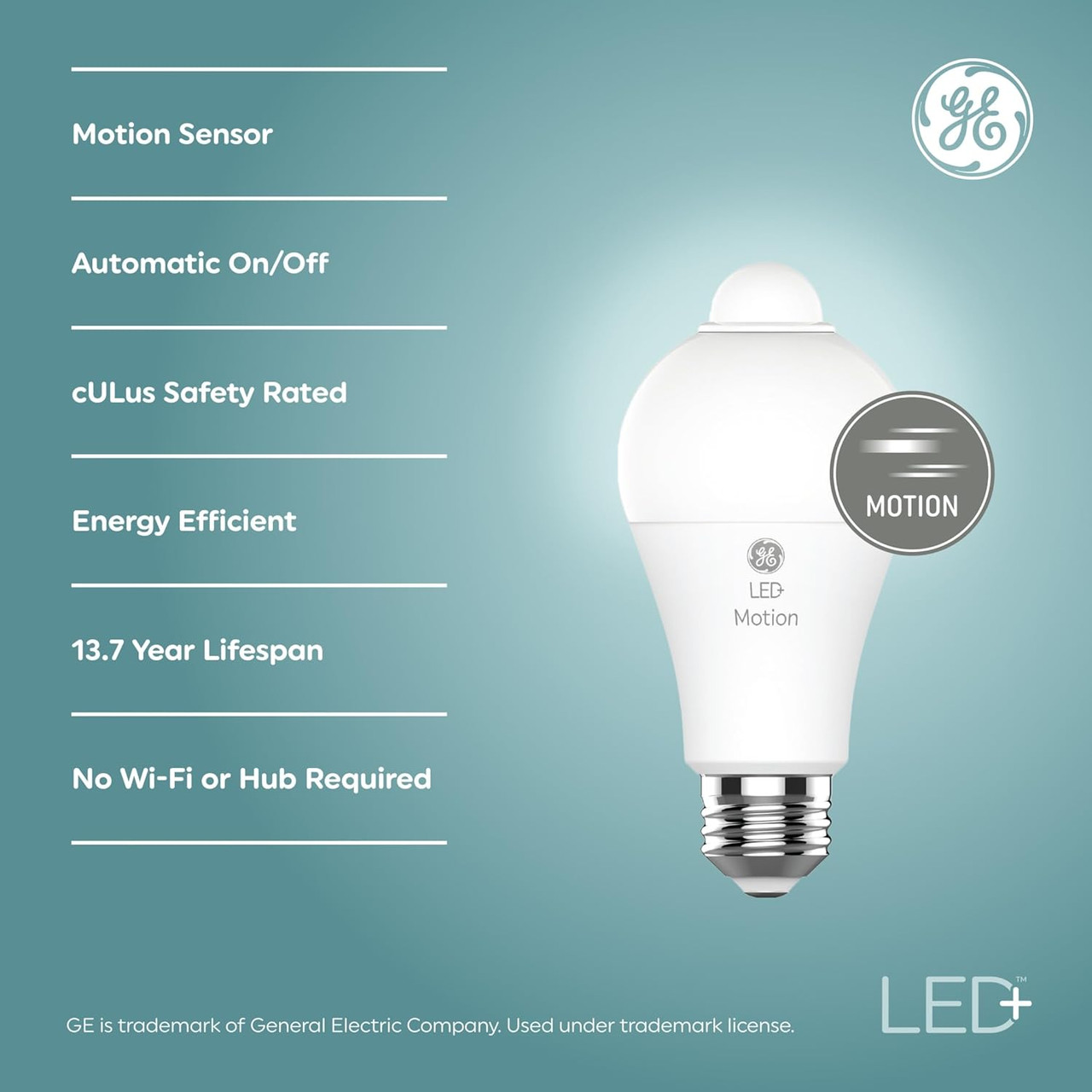 (3 bulbs) GE LED+ Motion Sensing LED Light Bulb, 12 watts, 1100 lumens, 75 watt replacement, warm white, lights automatically when motion is detected, LED A21 Light Bulb