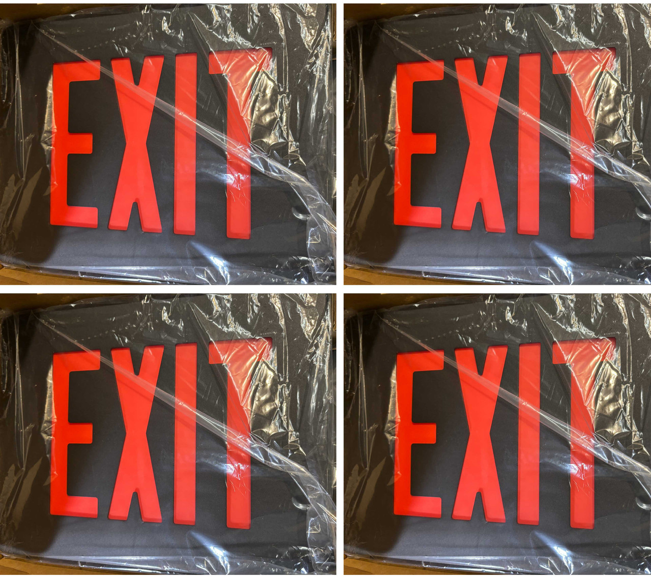 (case of 4) Hubbell DualLite SESRB Die Cast Aluminum LED Exit Sign,  Black with Red Letters, 120/277 VAC, Suitable for Damp Location, Single Face 