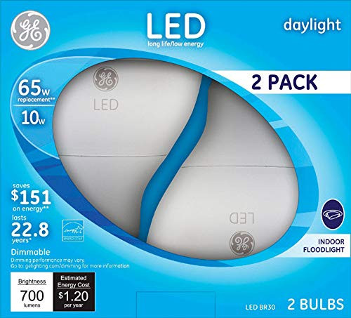 GE Lighting 22726 10 Watt Daylight BR30 LED Light Bulb, 2 Pack