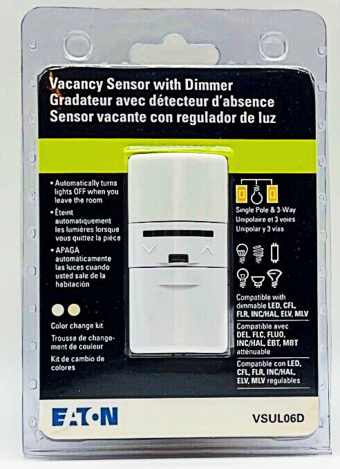 Eaton VSUL06D-C2-K-L Vacancy Sensor with Dimmer and Color Change Kit