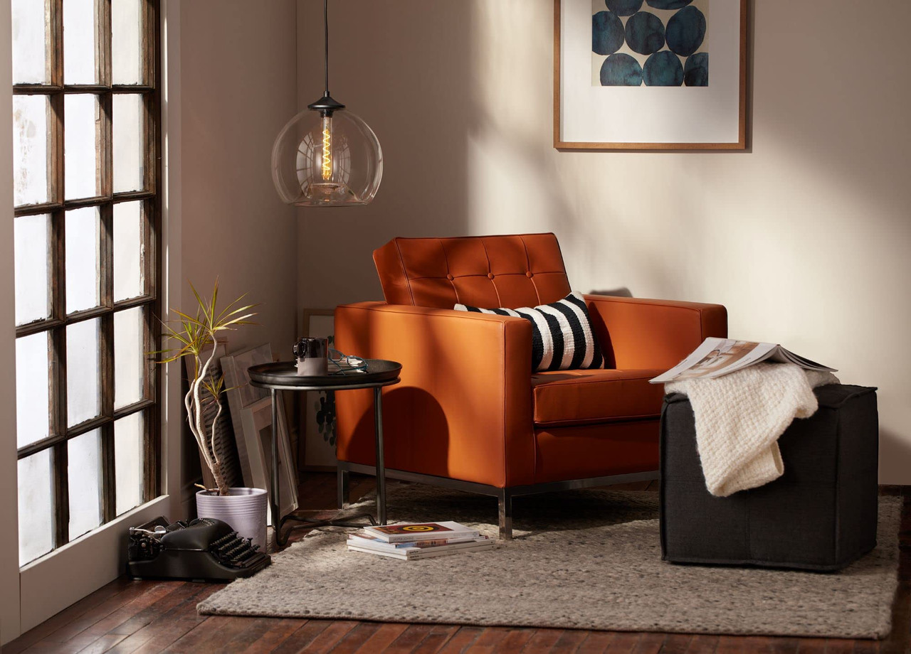 (case of 6 bulbs) GE Lighting Vintage Style LED Tube Light Bulb, 5 Watts (60 Watt Equivalent) Warm Candle Light, Amber Glass, Medium Base, Dimmable, spiral filament  