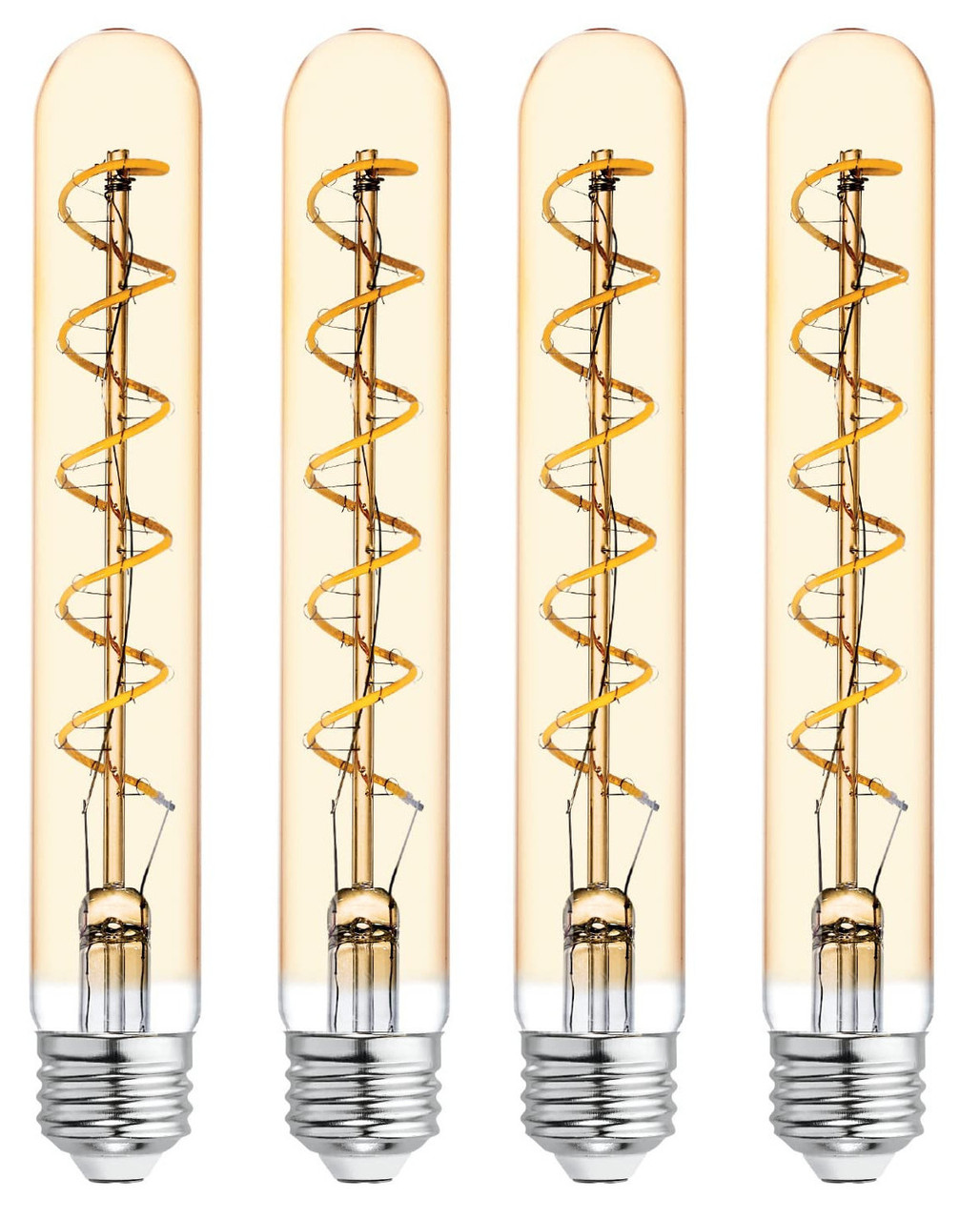 (case of 4) GE Lighting Vintage Style LED Tube Light Bulb, 5 Watts (60 Watt Equivalent) Warm Candle Light, Amber Glass, Medium Base, Dimmable, spiral filament 