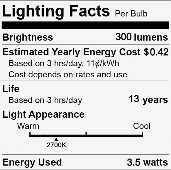 G E Lighting 32598 Clear LED Light Bulb, White, 3.5 watts, 300 lumens, 2700K warm white, medium base