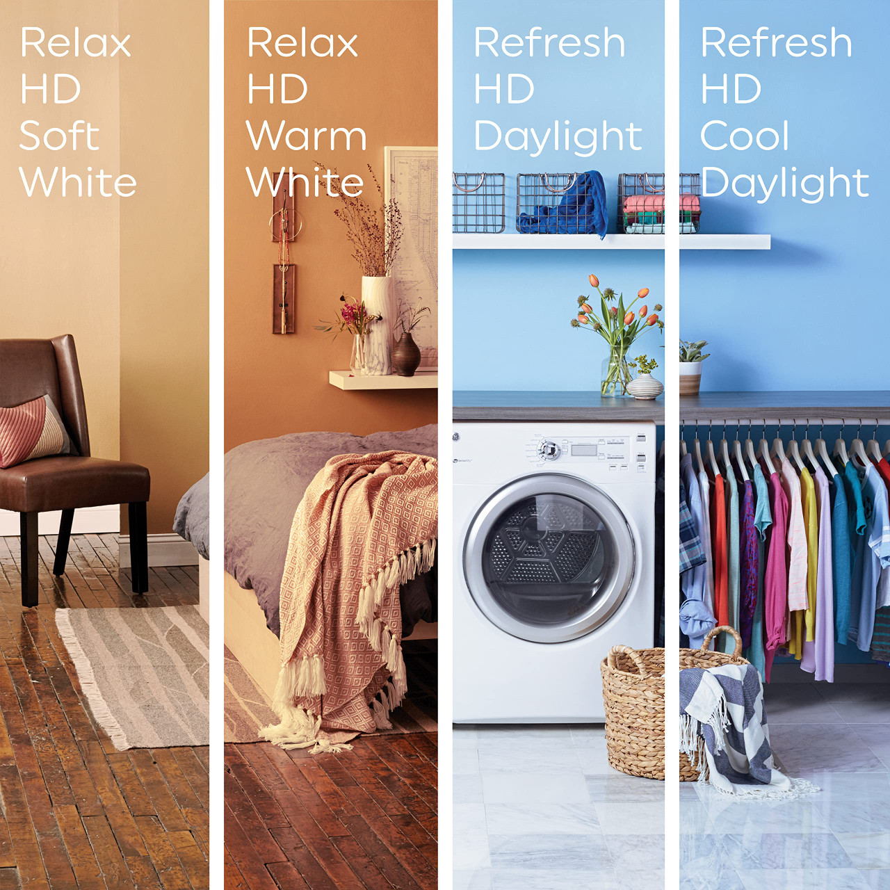 (4 pack) GE Relax LED Light Bulbs, 60 Watt, Soft White, A19 Bulbs, 10 watt, 800 lumen, dimmable, relaxing warm white color