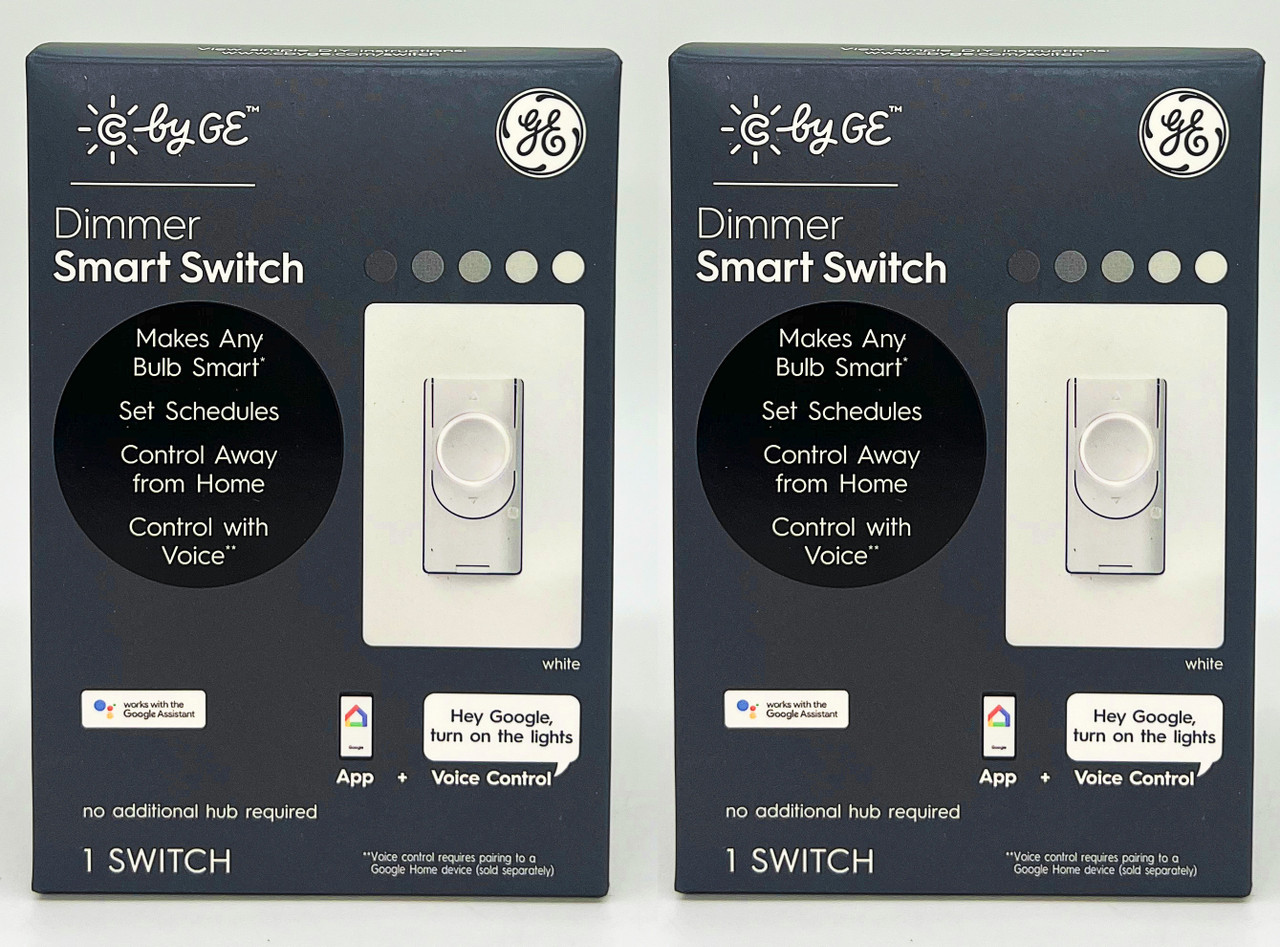 (Pack of 2) GE Smart Dimmer Light Switch, C by GE, Cync, Wi-Fi Enabled to pair with voice control , control remotely with bluetooth through C by GE app, 4-Wire 