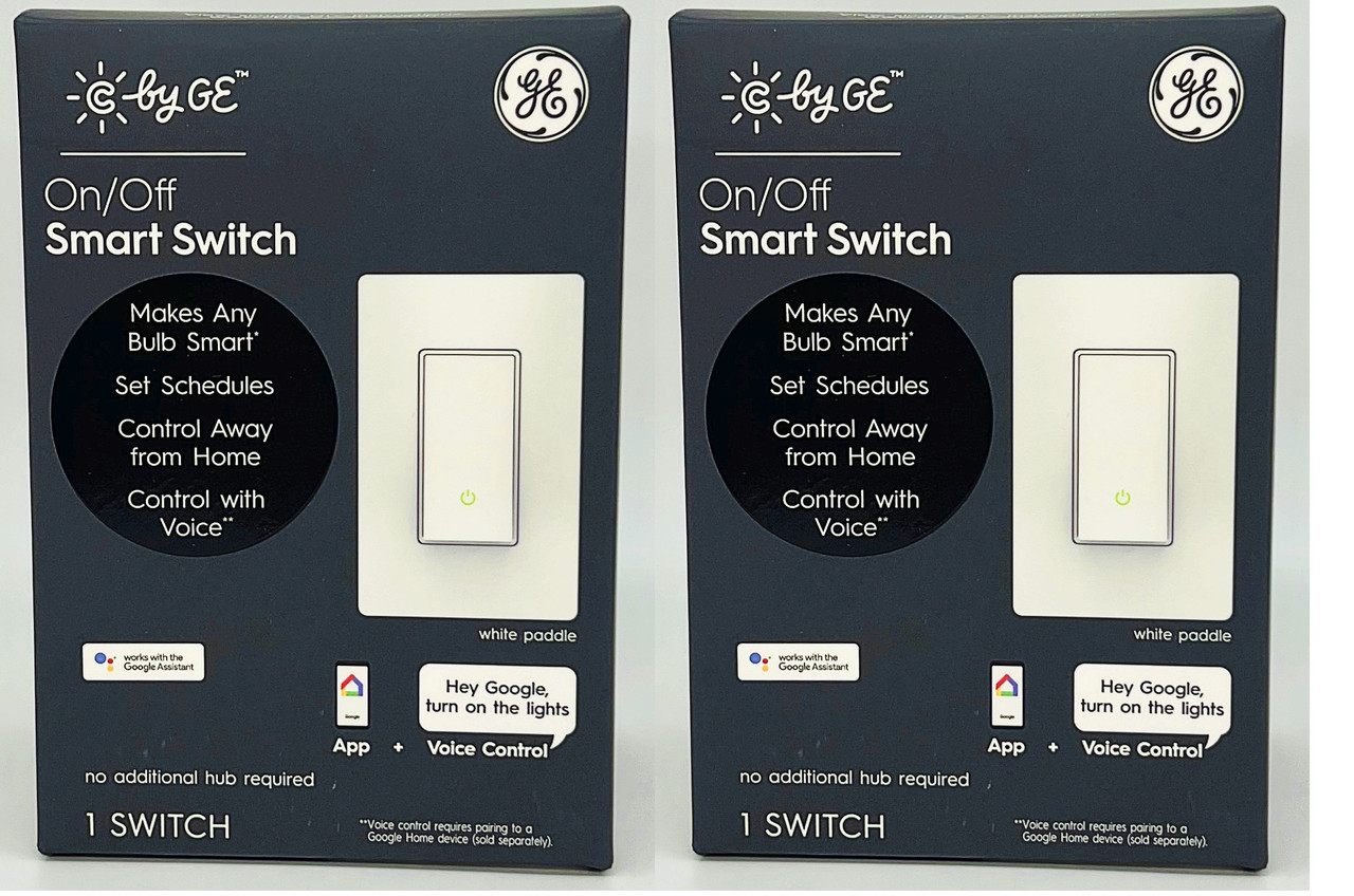 (case of 2) GE Smart Light Switch, Paddle Style, Neutral Wire Required, Bluetooth and 2.4 GHz Wi-Fi 4-Wire Switch, Works with Alexa and Google 