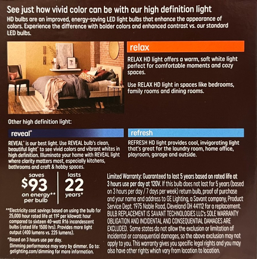 (2 bulbs) GE relax LED R16 Light Bulb, 6 watt, 400 lumens, Dimmable, HD Light, exceptional color contrast and brightness, comfortable soft white light, 2700K