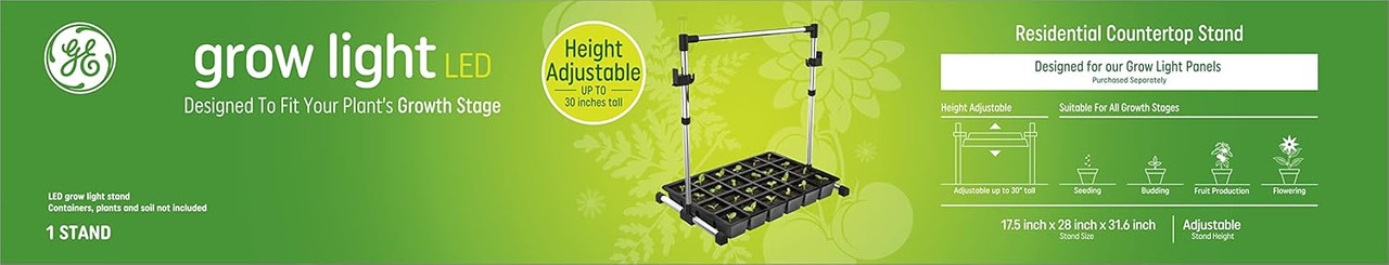 GE Grow Light Stand, Adjustable Height up to 30 inches Tall,  17.5 inch x 28 inch by 31.6 inch stand size (containers, plants and soil not included)