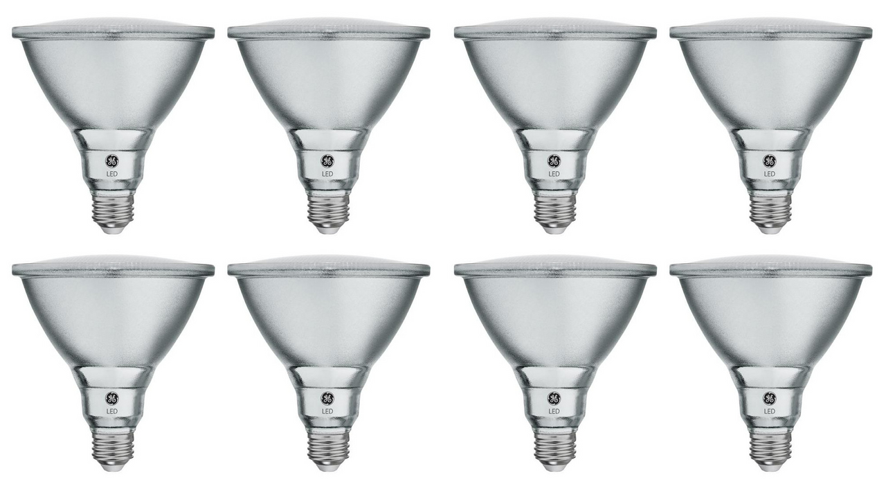 (8 LED bulbs) GE Classic LED PAR38 FloodLight, Daylight, 15 watts, 1300 lumens, Dimmable, 5000K Color Temp, Medium Base, Suitable for Outdoor Use, Medium base