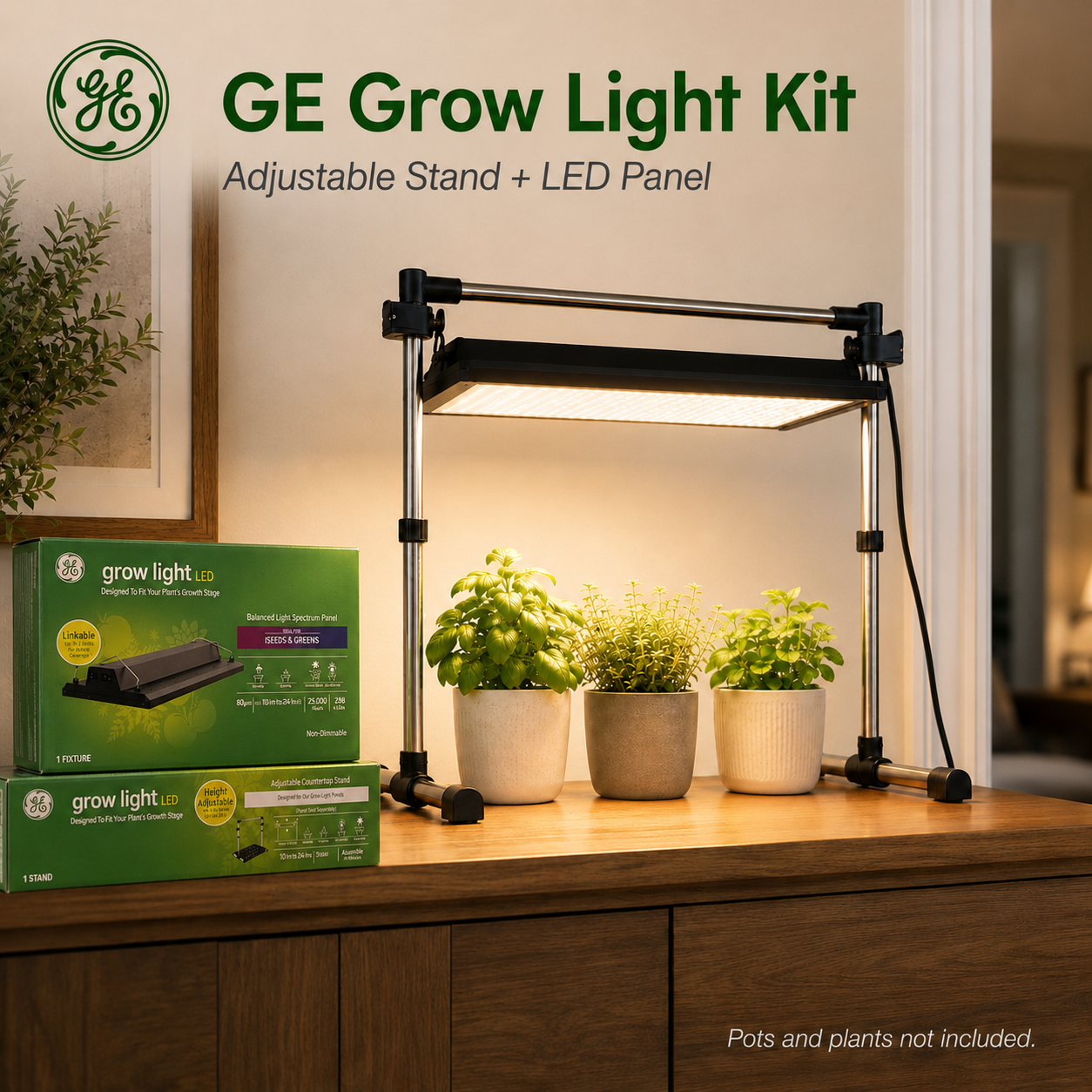 GE grow light LED Seed Starter KIT-- LED Light Panel and Light Stand, for Seeds and Greens