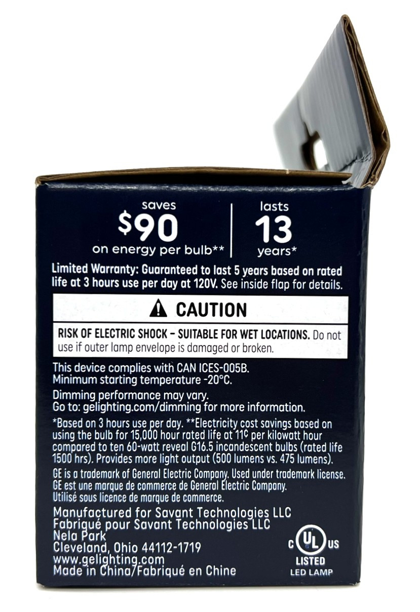 (2 bulbs) GE reveal LED G16.5, candelabra base, 5 watt, 500 lumen, 60 watt equivalent, Dimmable, HD Light pure clean light, LED reveal Light Bulb