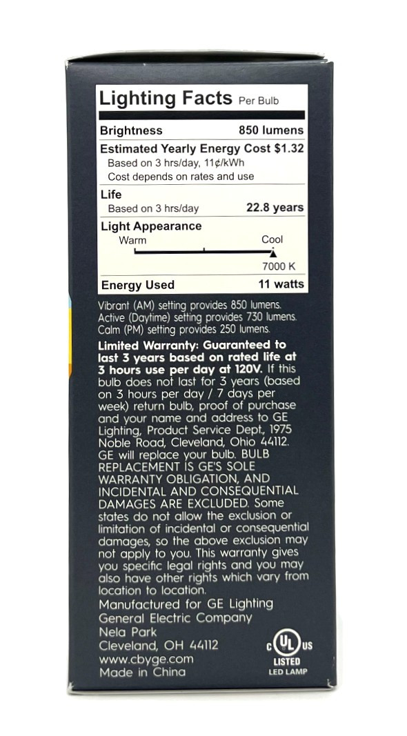 GE LED A19 Smart Bulb, C by GE, Sleep Smart Bulb, 3 color settings, 11 watts, 850 lumens, works with google assistant