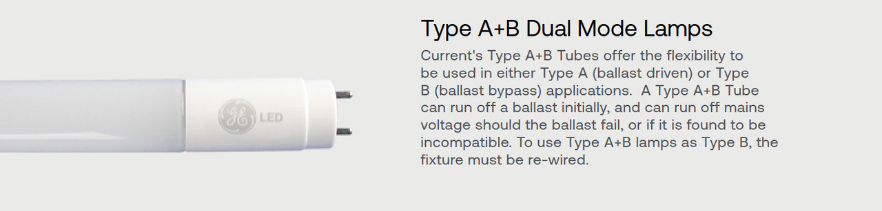 (case of 25) GE Lighting LED tube, 48 inch T8, Dual Mode (A B), 3500K,1900 lumens, 13 watts, functions both as Type A and Type B LED Tube