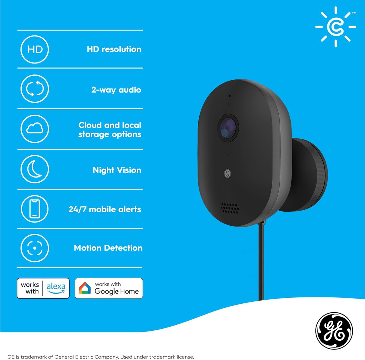 (4 cameras) GE Cync Outdoor Battery Powered Smart Wi-Fi Camera, 2K HD Resolution & Night Vision, Motion/person detection with mobile alerts, Wireless, works with Alexa and Hey Google