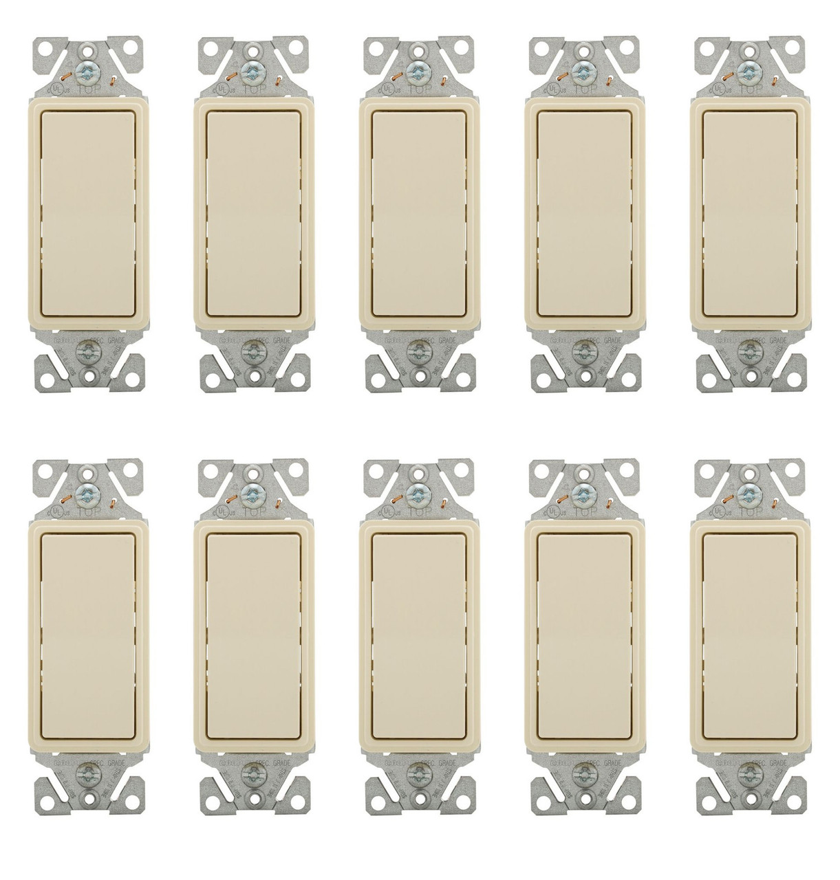 (case of 10) Eaton Wiring 15 Amp 3-Way Rocker Switch, Auto Ground, Almond Eaton Wiring 7503-9A  