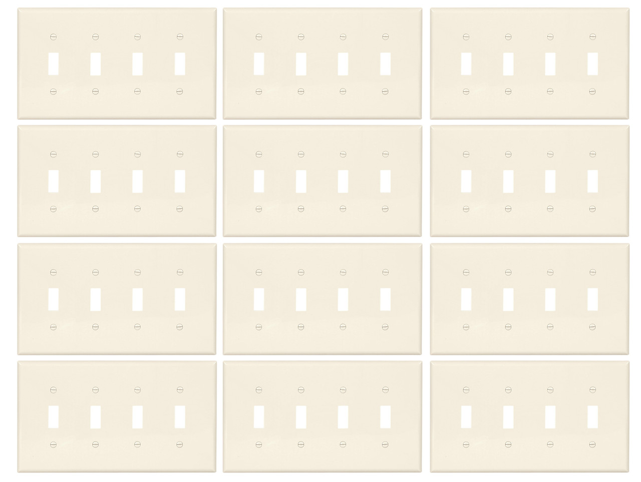 (case of 30) EATON Wiring PJ4LA Mid-Size Polycarbonate 4-Gang Strap Blank Wallplate, Light Almond