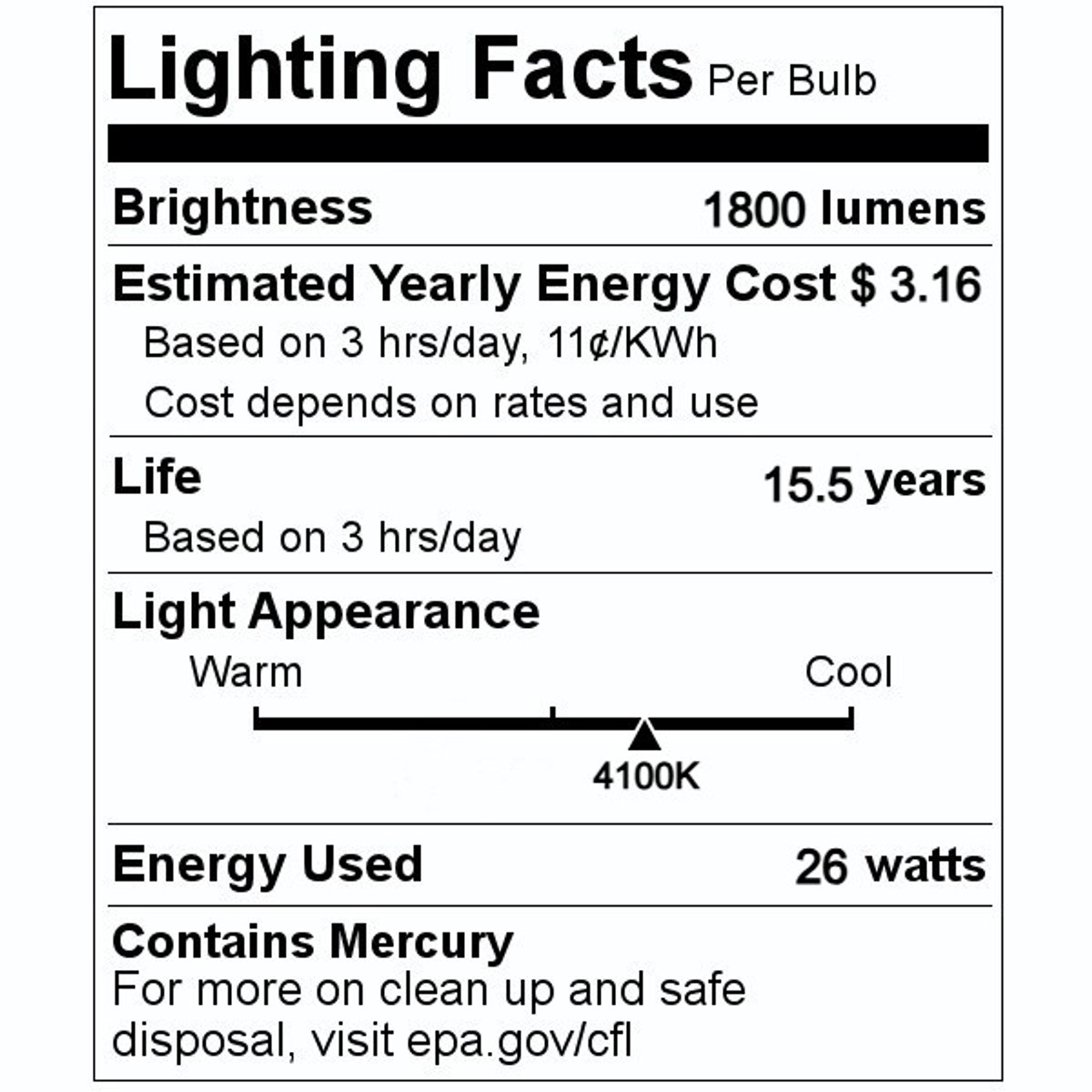 (12 bulbs) GE Cool White 26 watt Plug-in CFL GX24q-3 Base, 5.2 inch F26TX, 4100K Cool White, 1800 lumen, Compact Fluorescent Light Bulb