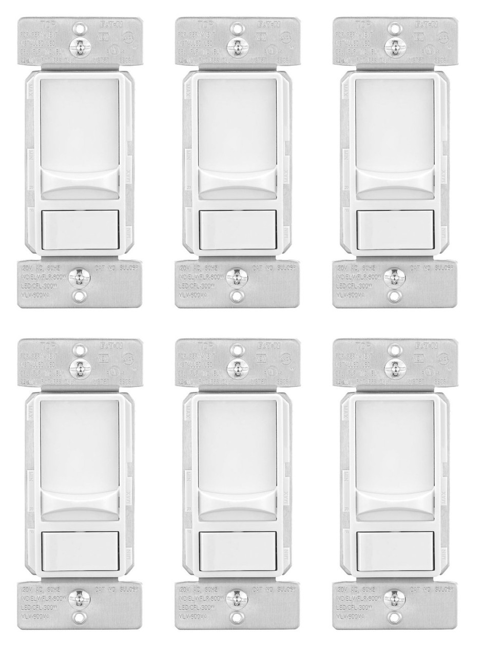 (case of 6) Eaton Slide Dimmer, Single Pole + 3 Way, White Slide Dimmer Switch, SUL06P-W-KB-L