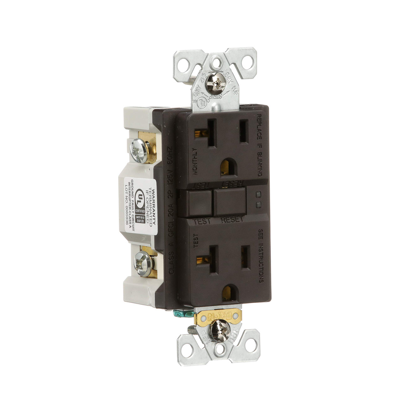 (case of 4) EATON SGF20B Arrow Hart Duplex Gfci Receptacle, 125 Vac, 20 A, 2 Pole, 3 Wire, Brown