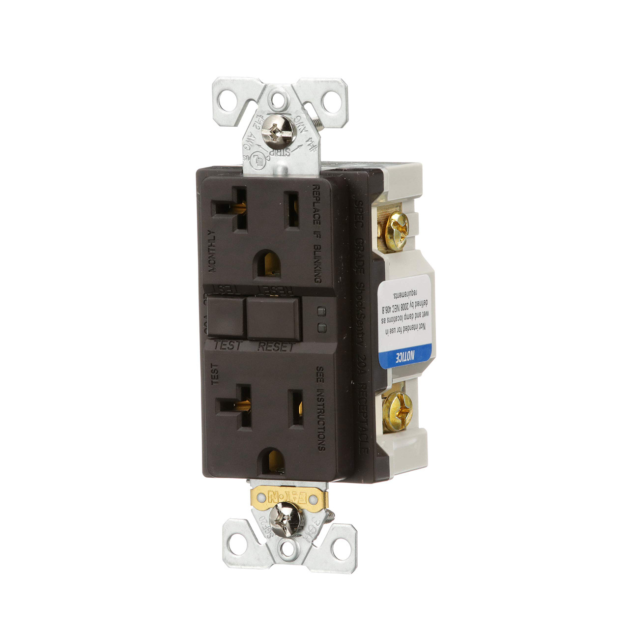 (case of 4) EATON SGF20B Arrow Hart Duplex Gfci Receptacle, 125 Vac, 20 A, 2 Pole, 3 Wire, Brown