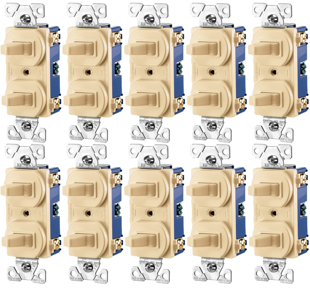 (case of 10) EATON Wiring 275V-BOX 15-Amp 120/277-volt Commercial Grade Combination Single Pole Toggle Switch and 3-Way Switch, Ivory