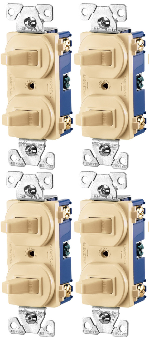 (case of 4) EATON Wiring 275V-BOX 15-Amp 120/277-volt Commercial Grade Combination Single Pole Toggle Switch and 3-Way Switch, Ivory