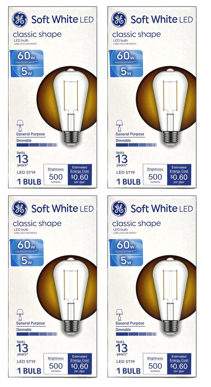 (4 bulbs) GE LED ST19 Soft White, 5 watt, 500 lumens, Dimmable, 60 watt equivalent, LED Light Bulb, medium base, 