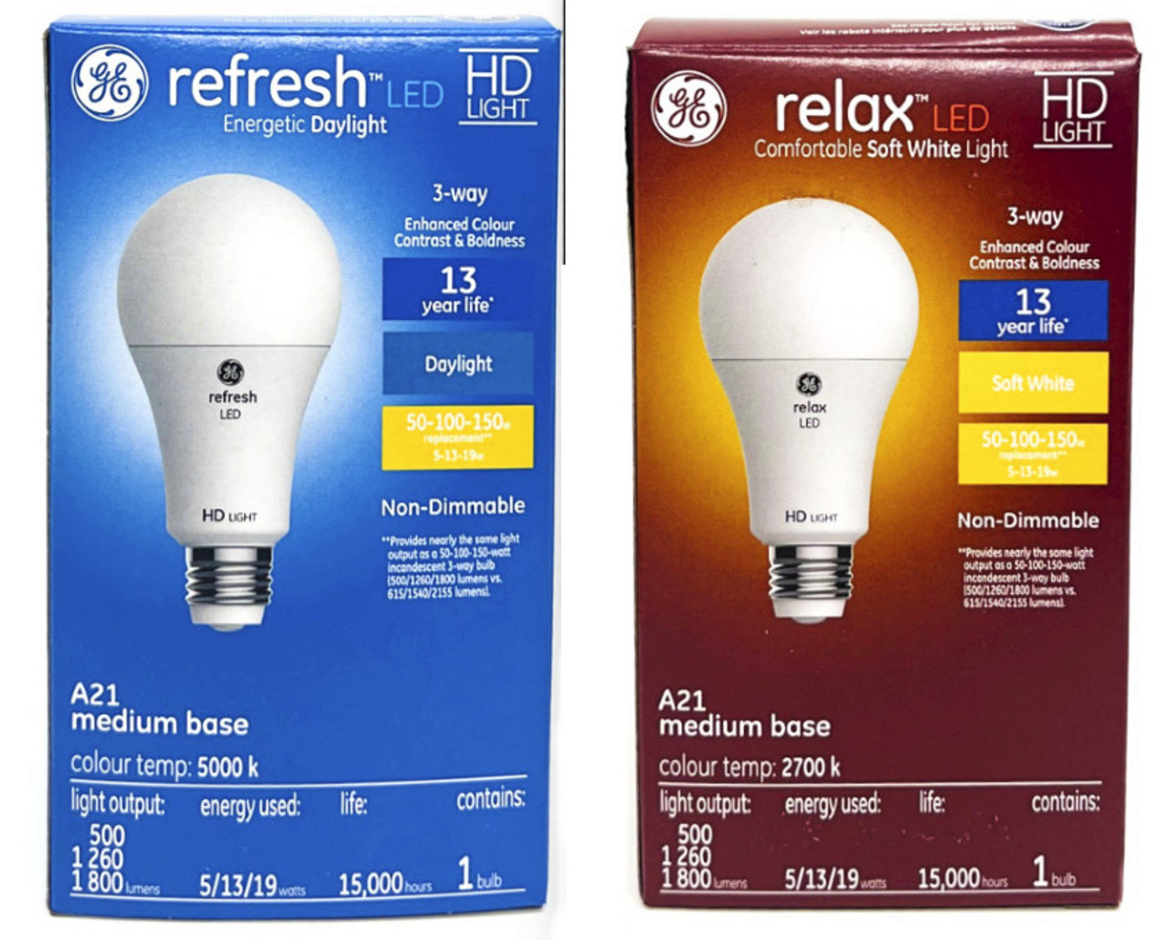 (two bulbs) GE LED 3-way A21, refresh and relax bundle, 1 energetic daylight bulb and 1 relax bulb, both are 3-way LED light bulbs.  Get the best of both worlds.