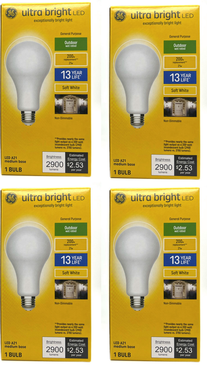 (case of 4) GE ultra bright LED A21, 21 watt, 2900 lumens, Soft White, Outdoor, Non-Dimmable LED ultrabright Light bulb