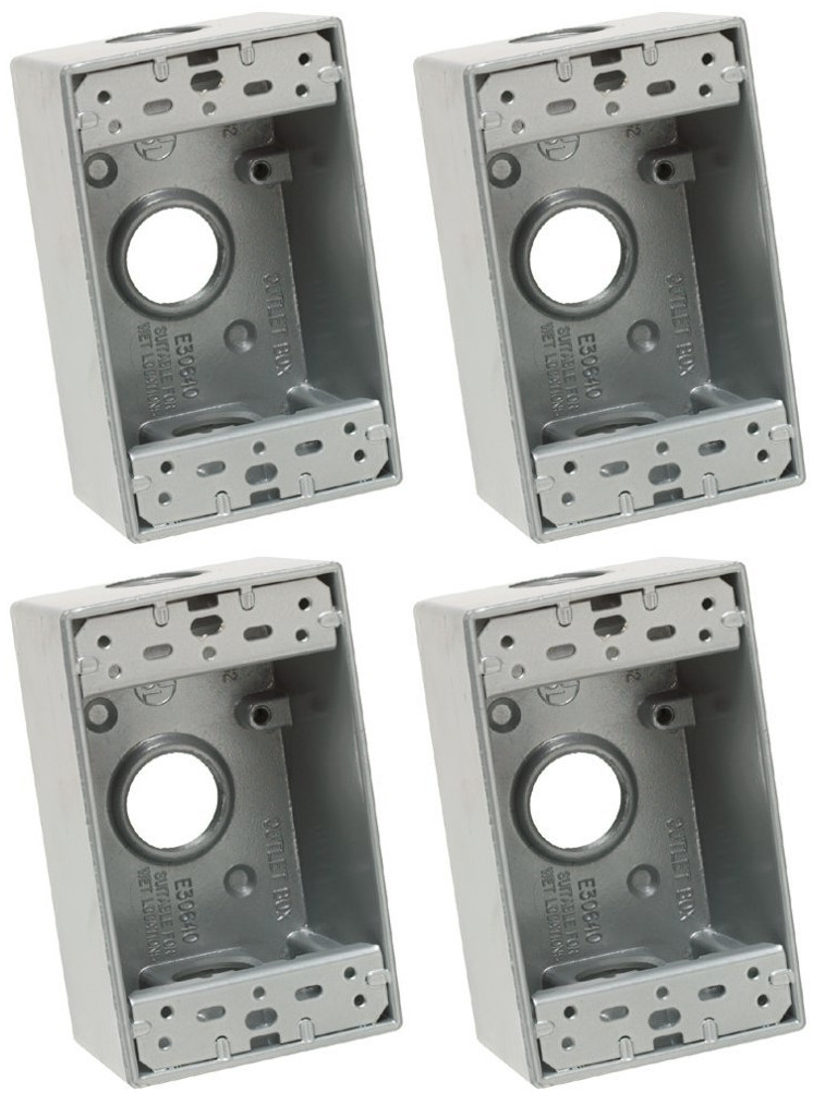 (quantity of 4) Eaton Wiring Devices 1116-SP single gang weatherproof Outlet Box,  1-gang FS Electrical Box, 3 holes