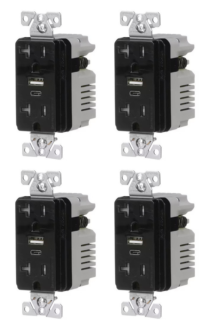 (case of 4) Eaton TRUSBAC20BK  USB A&C duplex 20 Amp receptacle, charges USB type A and/or Type C wihtout adapters, 5 Amp charging, 20A receptacle, Tamper Resistant, Black