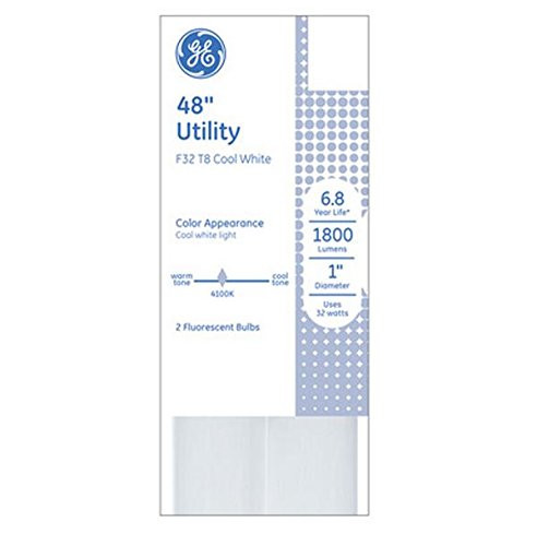(case of 8 tubes) GE Fluorescent Tube, 48 inch T8, 1800 lumens, 32 watt, 4100K Cool White, Med Bi Pin G13 base