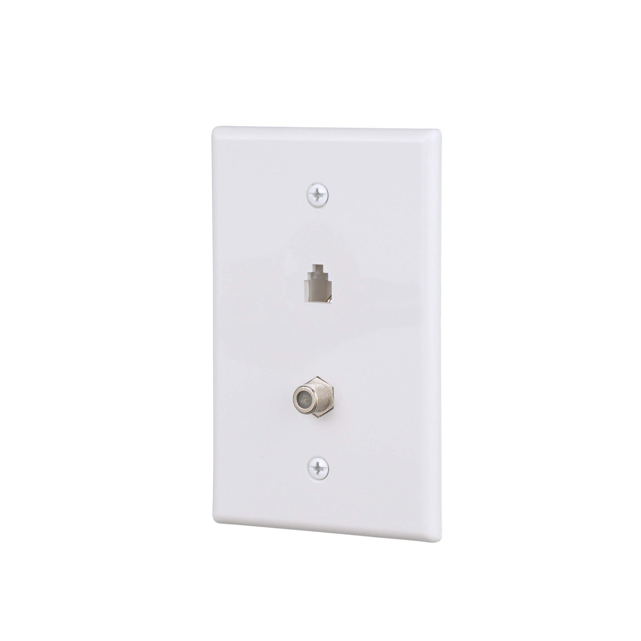 EATON Wiring 3536-4W-L Flush Mount Mid Size Wall Plate with Telephone Jack and Coaxial 4-Conductor, White